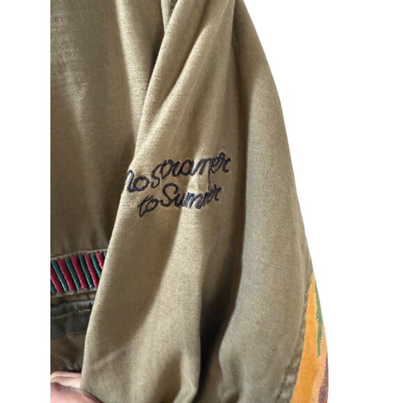 Vintage-Style Olive Green Jacket With Embroidered Palm Tree & "Sun Up" Design Mu - Picture 4 of 9